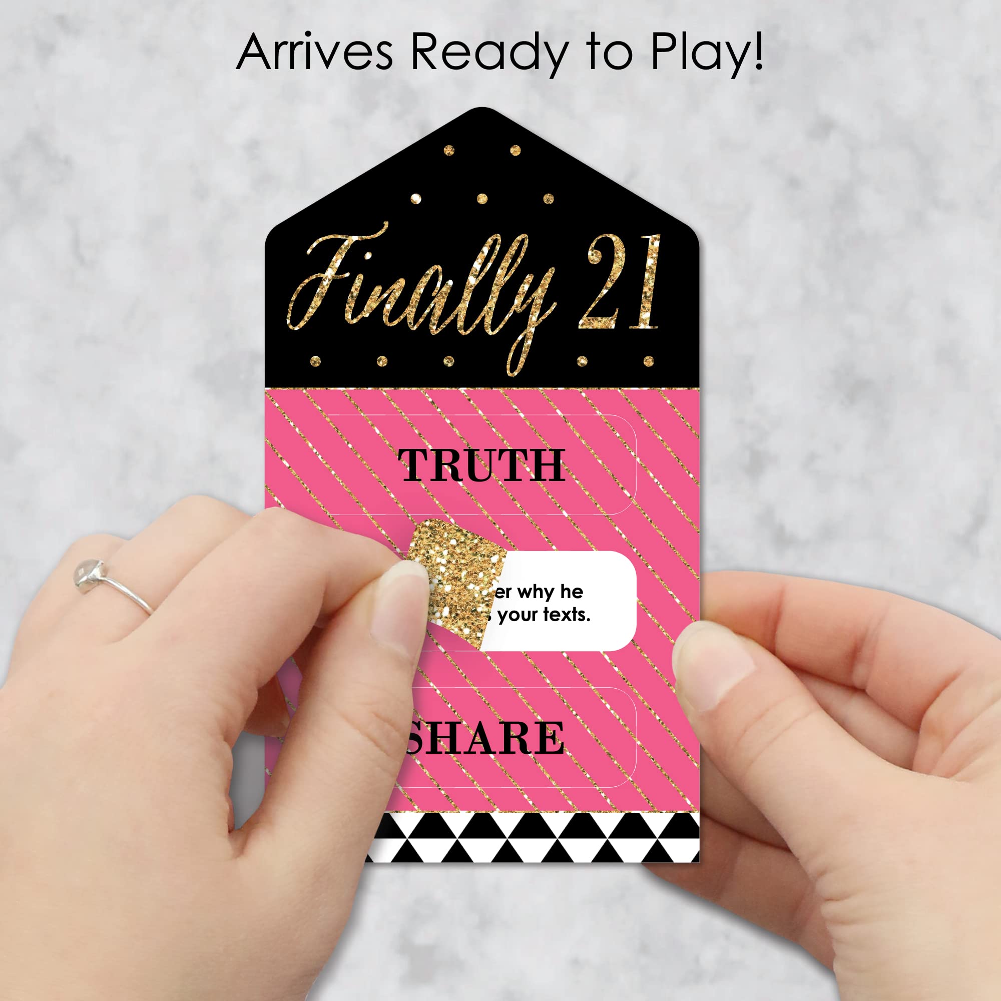 Big Dot Of Happiness Finally 21 Girl - 21St Birthday Party Game Pickle Cards - Truth, Dare, Share Pull Tabs - Set Of 12